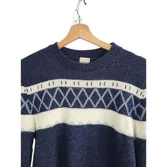 VTG Ocean Pacific OP Sweater Women M Navy White Fair Isle Knit USA Made 90s Surf - Picture 2 of 9